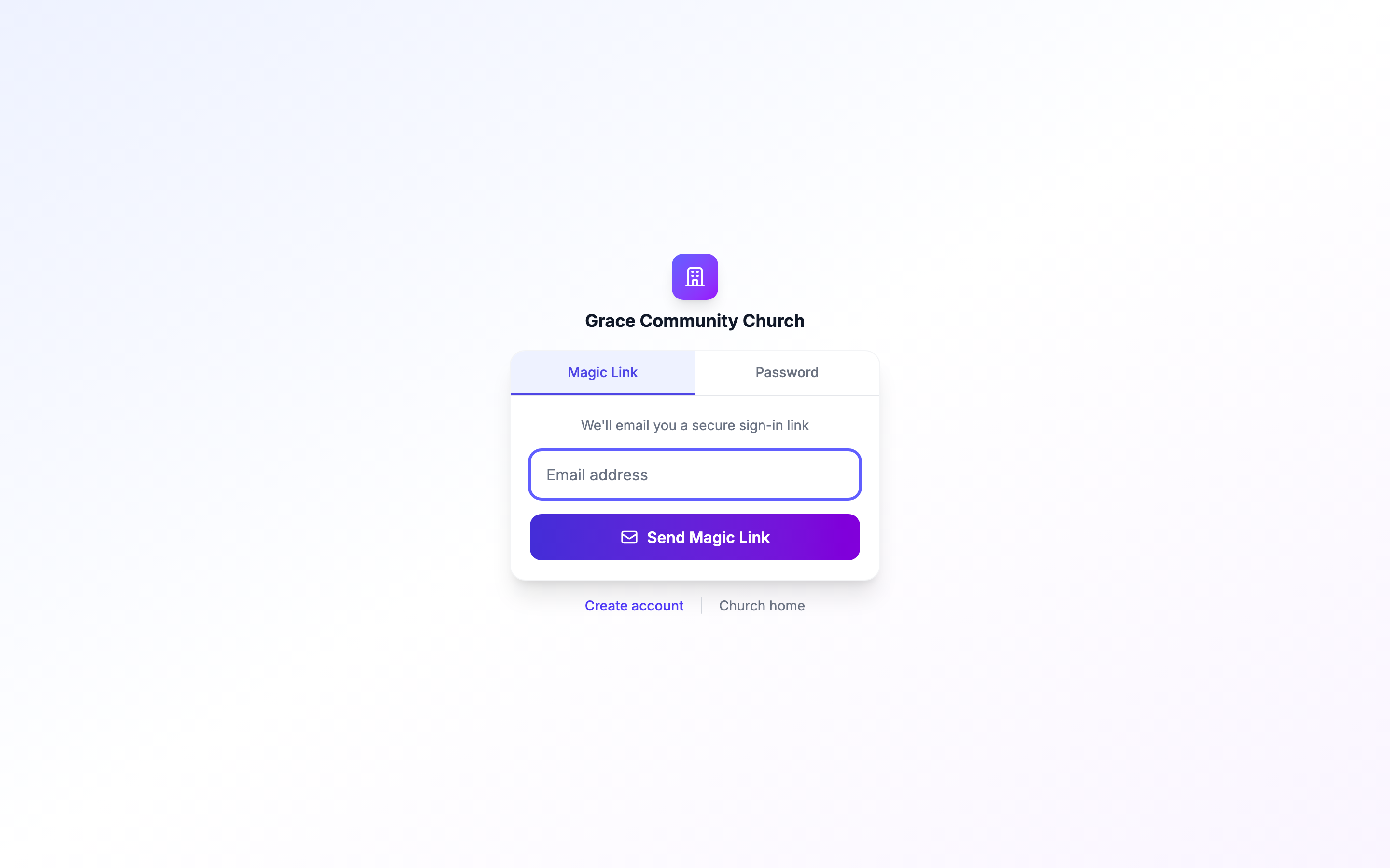 TimelyChurch login page