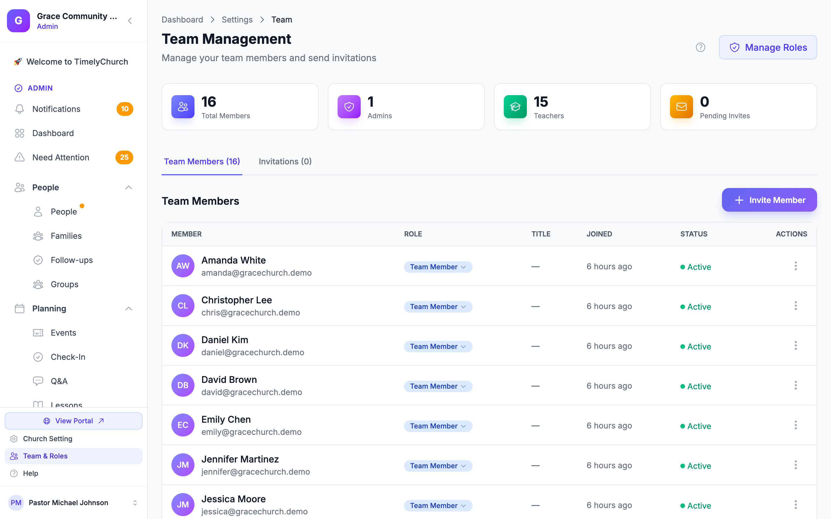 Team member row actions menu showing Change Role, Deactivate, and Remove from Team