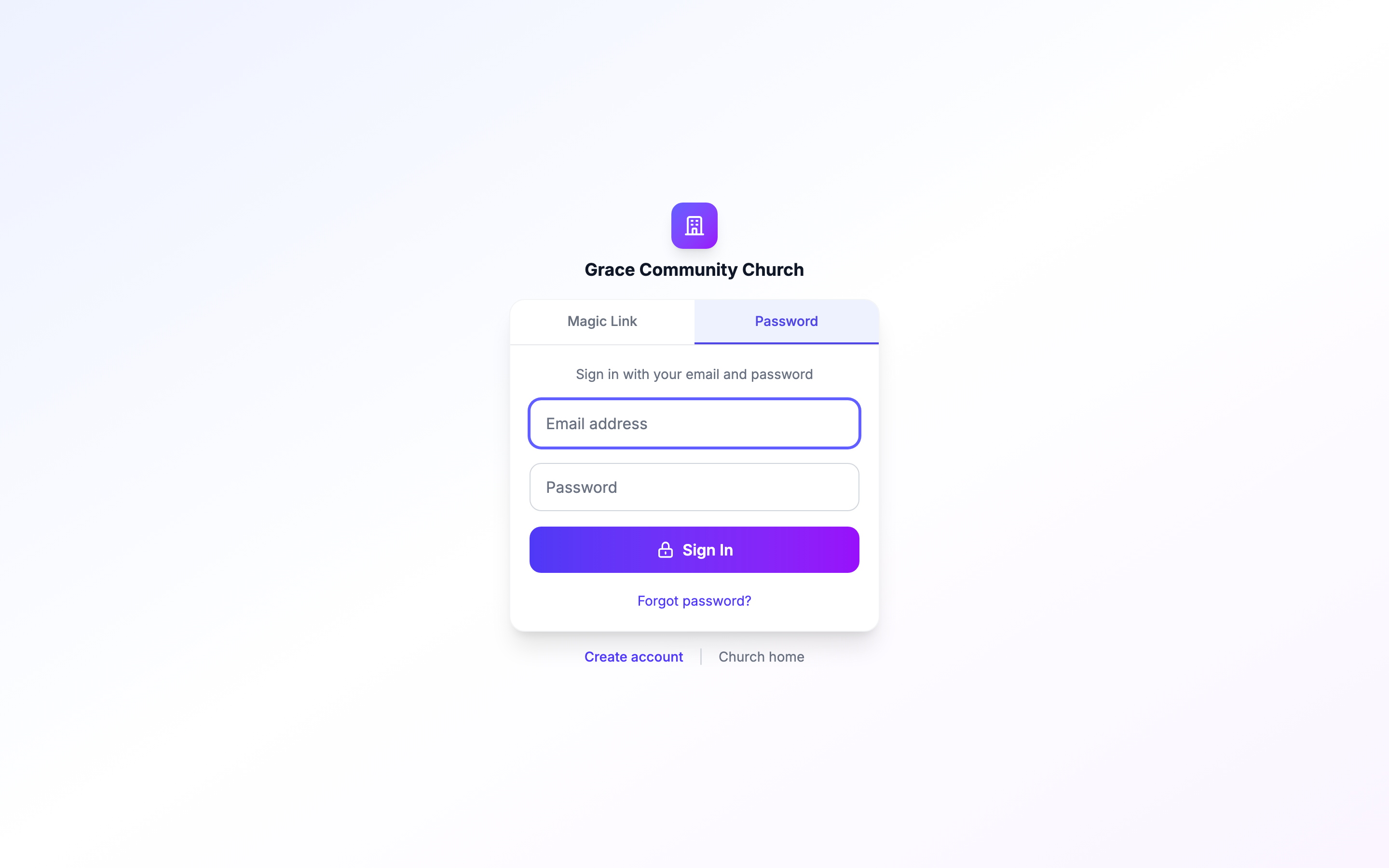 Portal login showing the magic link / password toggle