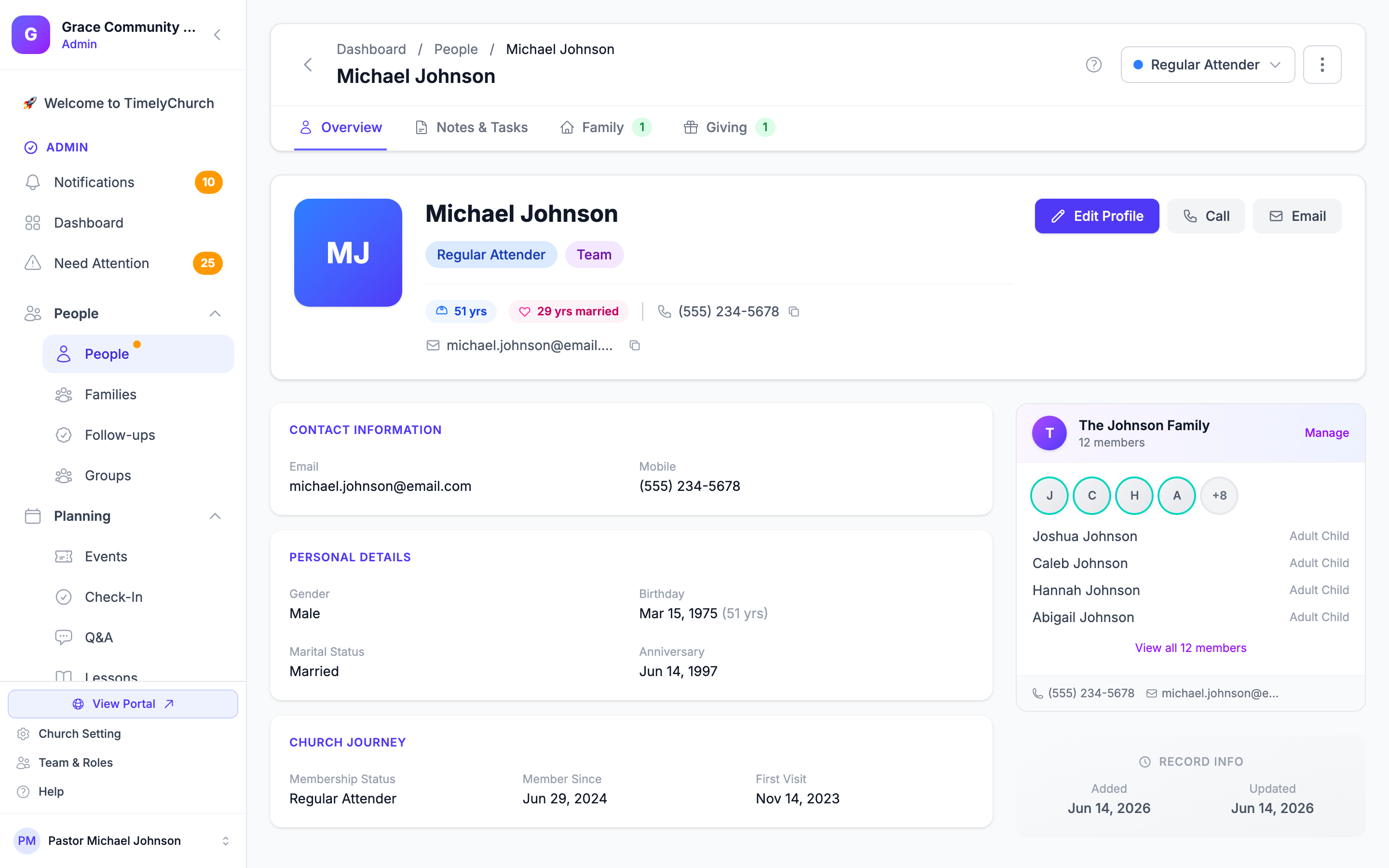 Person profile page showing the photo, name, and tab navigation
