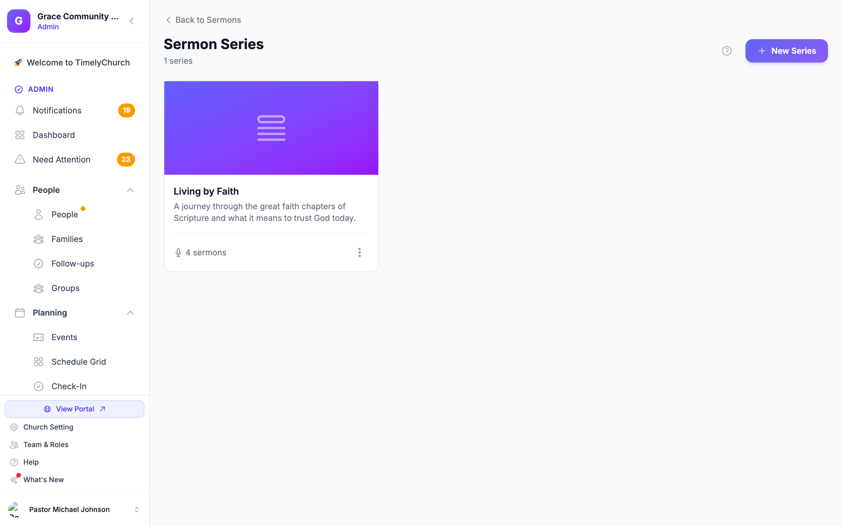 The Sermon Series page, where related messages are grouped under a shared theme.